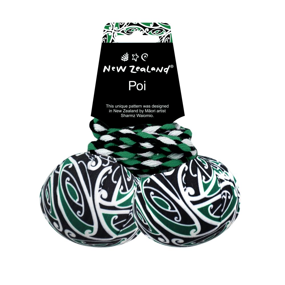 NZ Poi Māori Patterned Fabric Green