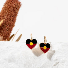 Load image into Gallery viewer, &quot;Raise The Flag&quot; Aboriginal Flag Heart Hoop Earrings
