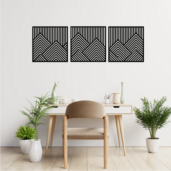 Geometric Mountain Wall Art Trio