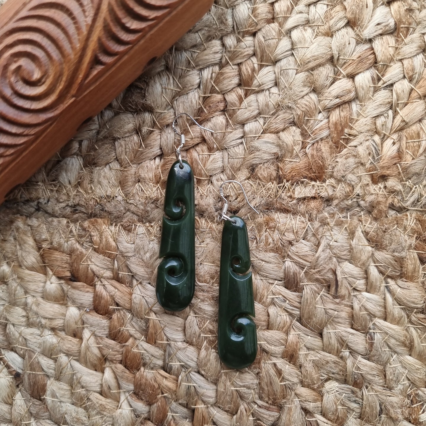 NZ Pounamu Double Koru Earrings 50mm